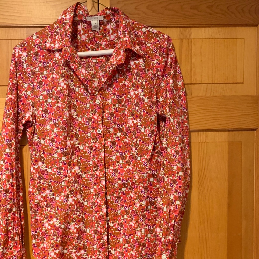 J Crew Floral Twisted Placket Button Front Blouse